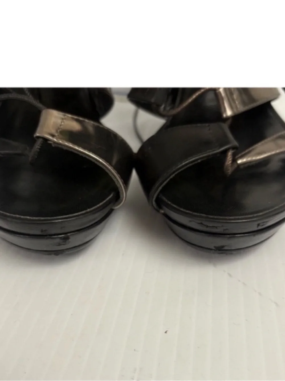 THESIS Couture Gladiator Black Silver Metallic Strappy High Heel Sandals Sz 39